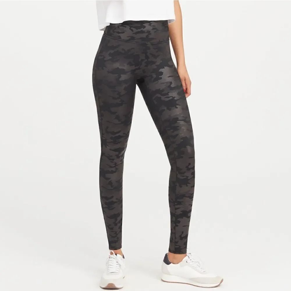 Spanx Faux Leather Camo Leggings Matte Black Camo